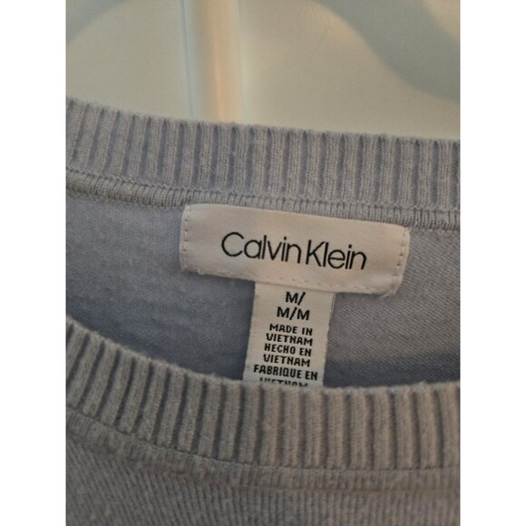 Comfy Casual Lounge Calvin Klein Baby Blue And Gray Stripe Preppy Sweater - Picture 2 of 5